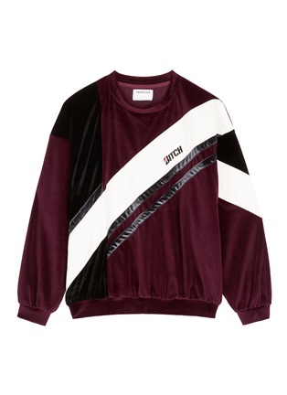 Main View - Click To Enlarge - GROUND ZERO - Slogan embroidered velvet patchwork unisex sweatshirt