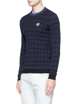 Front View - Click To Enlarge - KENZO - Tiger appliqué check jacquard sweater