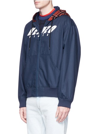 Front View - Click To Enlarge - KENZO - Logo print canvas hooded bomber jacket