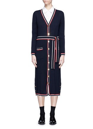 Main View - Click To Enlarge - THOM BROWNE  - Stripe trim wool cardigan dress