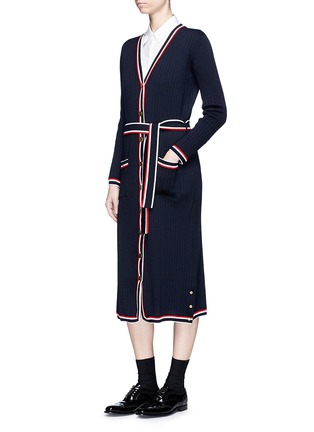 Figure View - Click To Enlarge - THOM BROWNE  - Stripe trim wool cardigan dress