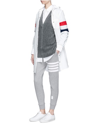 Figure View - Click To Enlarge - THOM BROWNE  - Stripe sleeve hooded coat