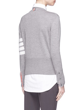 Back View - Click To Enlarge - THOM BROWNE  - Stripe sleeve layered wool blend sweater