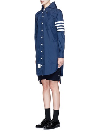 Front View - Click To Enlarge - THOM BROWNE  - Stripe sleeve detachable hood coat