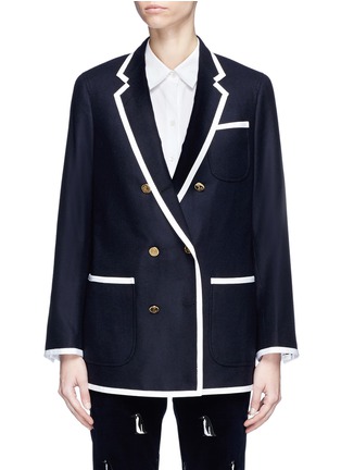 Main View - Click To Enlarge - THOM BROWNE  - Contrast tipping Merino wool melton blazer