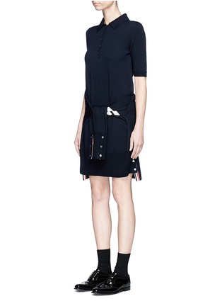 Front View - Click To Enlarge - THOM BROWNE  - Mock sleeve waist knit polo dress