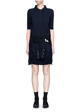 Main View - Click To Enlarge - THOM BROWNE  - Mock sleeve waist knit polo dress
