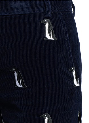 Detail View - Click To Enlarge - THOM BROWNE  - Penguin embroidered cropped corduroy pants