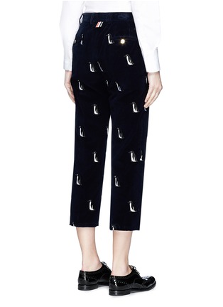 Back View - Click To Enlarge - THOM BROWNE  - Penguin embroidered cropped corduroy pants