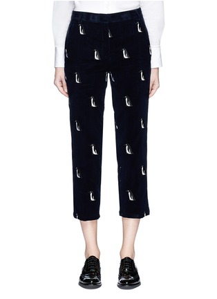 Main View - Click To Enlarge - THOM BROWNE  - Penguin embroidered cropped corduroy pants