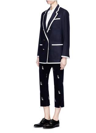 Figure View - Click To Enlarge - THOM BROWNE  - Penguin embroidered cropped corduroy pants