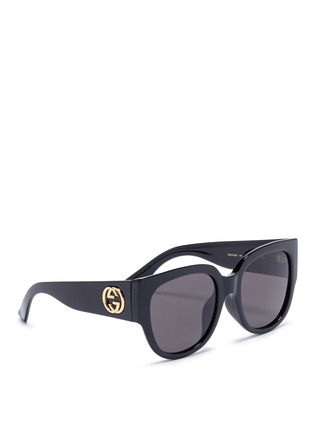 Figure View - Click To Enlarge - GUCCI - Interlocking logo temple oversized acetate round sunglasses