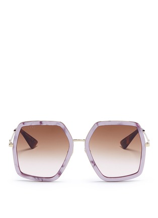 Main View - Click To Enlarge - GUCCI - Pearlescent front angular square metal sunglasses