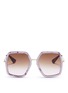 Main View - Click To Enlarge - GUCCI - Pearlescent front angular square metal sunglasses