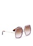 Figure View - Click To Enlarge - GUCCI - Pearlescent front angular square metal sunglasses