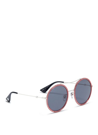 Figure View - Click To Enlarge - GUCCI - Glitter acetate rim metal round sunglasses