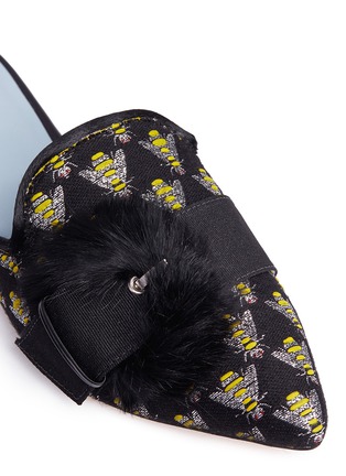 Detail View - Click To Enlarge - FRANCES VALENTINE - 'Paulette' fur pompom bee jacquard slides