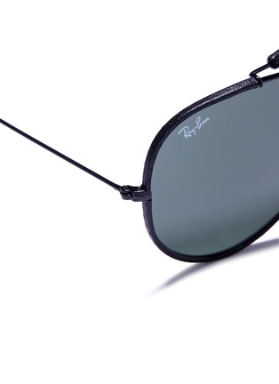 Detail View - Click To Enlarge - RAY-BAN - 'Outdoorsman Craft' leather wrap metal aviator sunglasses