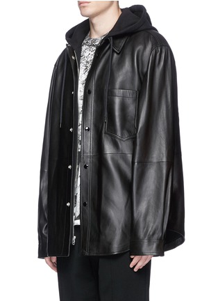 Front View - Click To Enlarge - ALEXANDER WANG - French terry hood lambskin leather jacket