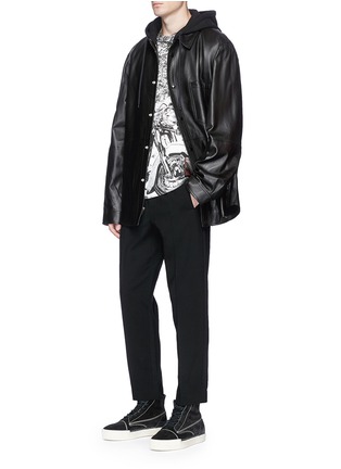 Figure View - Click To Enlarge - ALEXANDER WANG - French terry hood lambskin leather jacket