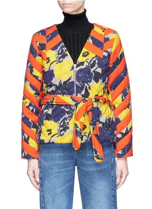 Main View - Click To Enlarge - DRIES VAN NOTEN - 'Volosa' belted stripe floral print wool blend jacket