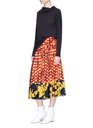 Figure View - Click To Enlarge - DRIES VAN NOTEN - 'Sheen' geometric floral print pleated silk skirt