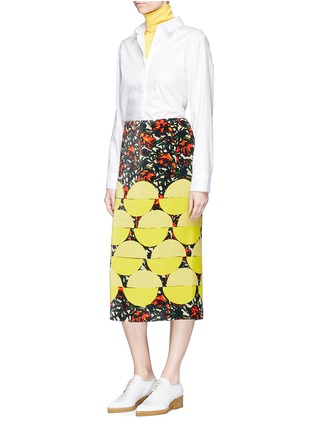 Figure View - Click To Enlarge - DRIES VAN NOTEN - 'Shine' geometric floral print velvet pencil skirt
