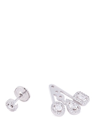 Detail View - Click To Enlarge - MESSIKA - 'My Twin Trio' diamond 18k white gold mismatched earrings