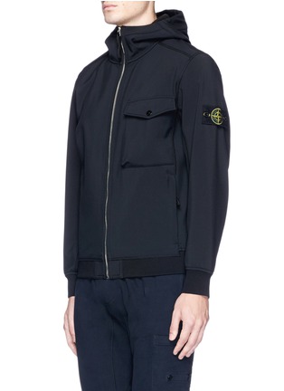 Front View - Click To Enlarge - STONE ISLAND - Fleece lined Soft Shell-R zip hoodie