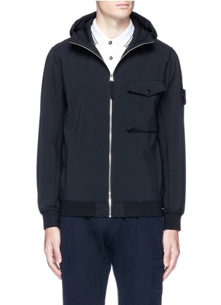 Main View - Click To Enlarge - STONE ISLAND - Fleece lined Soft Shell-R zip hoodie