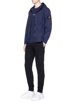 Figure View - Click To Enlarge - STONE ISLAND - Brushed cotton canvas zip hoodie