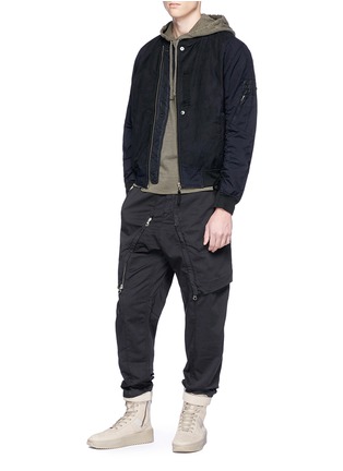 Figure View - Click To Enlarge - STONE ISLAND - Zip panel cotton-wool pants