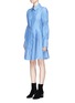 Front View - Click To Enlarge - ADEAM - Smocked effect sleeve pleated shirting dress