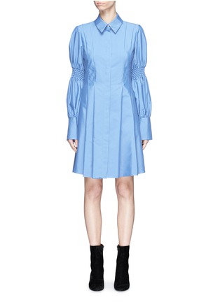 Main View - Click To Enlarge - ADEAM - Smocked effect sleeve pleated shirting dress