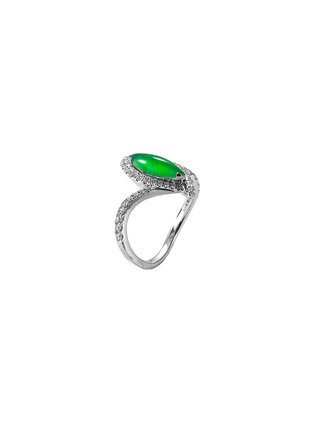 Figure View - Click To Enlarge - SAMUEL KUNG - Diamond jadeite 18k white gold wavy ring