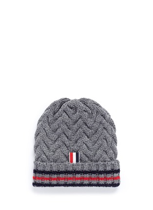 Figure View - Click To Enlarge - THOM BROWNE  - Chevron cable knit beanie