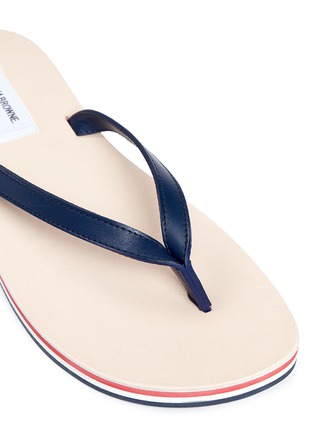 Detail View - Click To Enlarge - THOM BROWNE  - Stripe leather flip flops