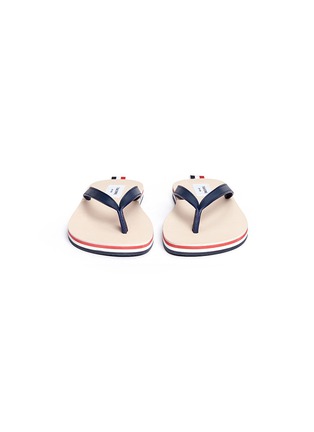 Front View - Click To Enlarge - THOM BROWNE  - Stripe leather flip flops