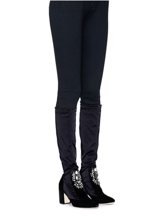 Figure View - Click To Enlarge - RODO - Embellished velvet stretch satin knee high sock boots