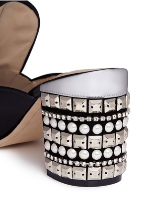 Detail View - Click To Enlarge - RODO - Embellished heel leather loafer mules