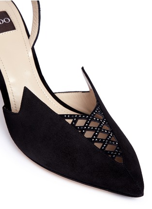 Detail View - Click To Enlarge - RODO - Strass lattice vamp suede slingback pumps