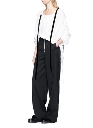 Figure View - Click To Enlarge - ANN DEMEULEMEESTER - Velvet sash hopsack blouse