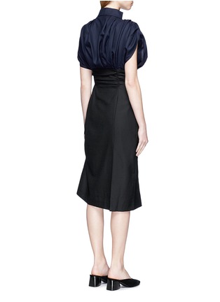 Back View - Click To Enlarge - JACQUEMUS - Collar sash ruched contrast basketweave dress