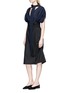 Figure View - Click To Enlarge - JACQUEMUS - Collar sash ruched contrast basketweave dress