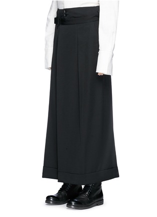 Front View - Click To Enlarge - YOHJI YAMAMOTO - Belted wrap overlay wool suiting saroul pants