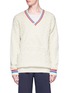 Main View - Click To Enlarge - ADIDAS BY PHARRELL WILLIAMS - Logo intarsia V-neck cable knit sweater