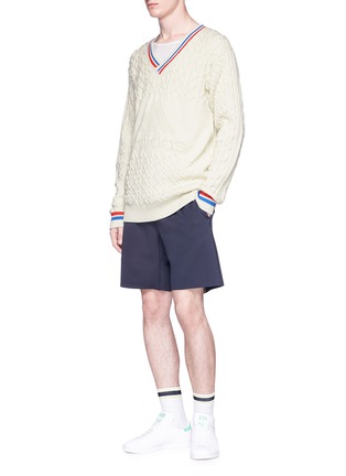 Figure View - Click To Enlarge - ADIDAS BY PHARRELL WILLIAMS - Logo intarsia V-neck cable knit sweater