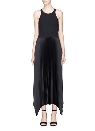 Main View - Click To Enlarge - THEORY - 'Vinessi' rib knit pleated sateen tank dress