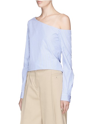 Front View - Click To Enlarge - THEORY - 'Ulrika' stripe one-shoulder poplin top