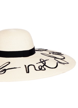 Detail View - Click To Enlarge - EUGENIA KIM - 'Sunny' sequin slogan straw sun hat